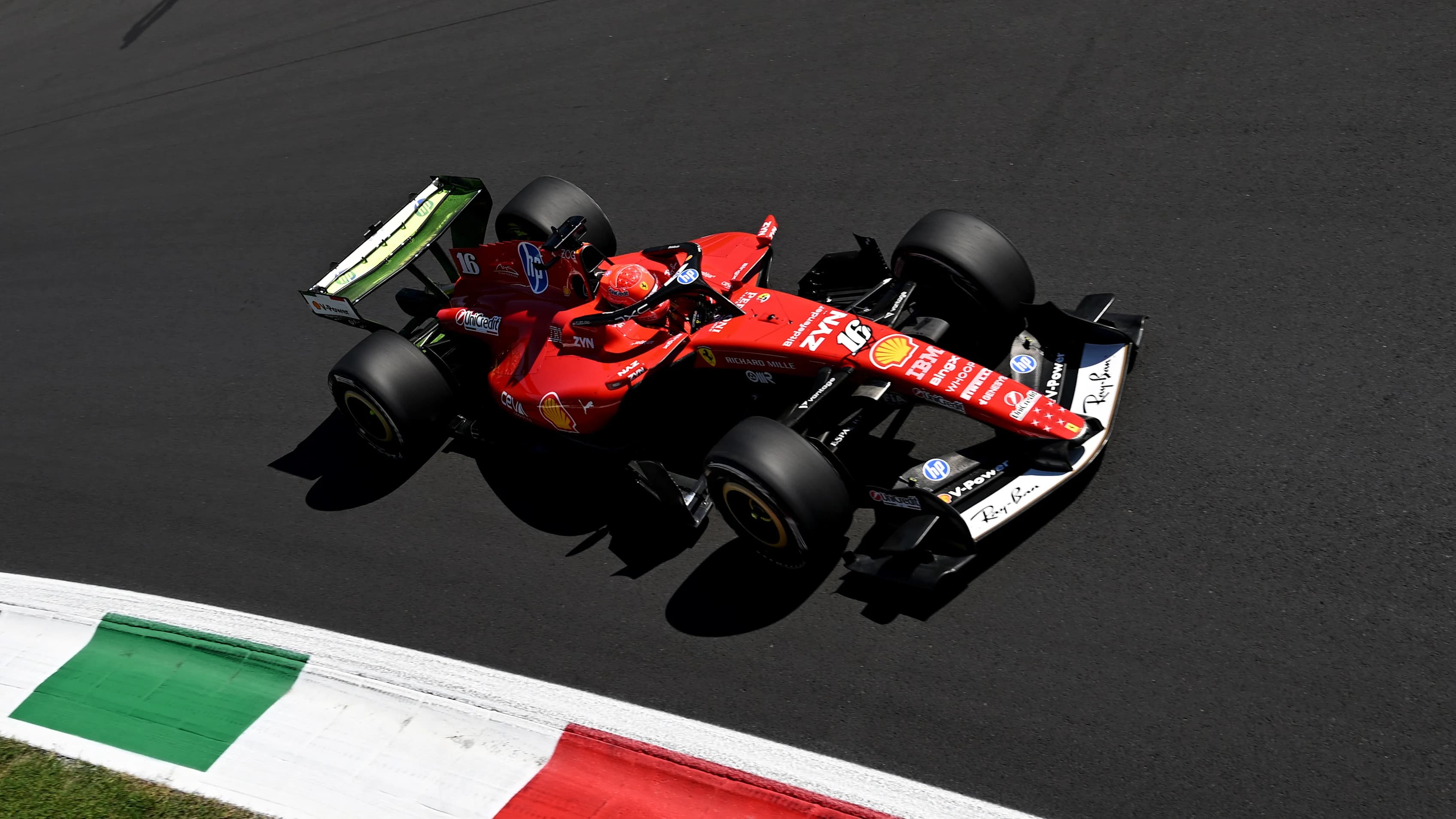 Charles Leclerc driving a Ferrari F1 car at Monza